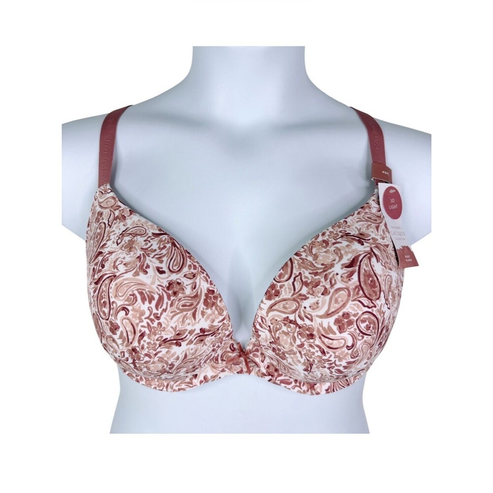 NWT Cacique Boost Plunge Push Up Bra sz 40C * White Pink Paisley Floral Print
